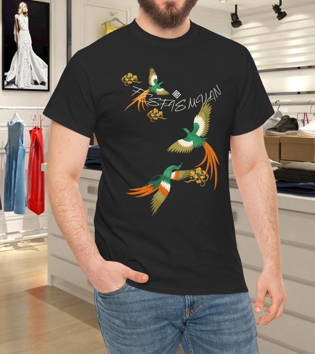 Phoenix Bird Art Tee – Oriental Decorative Mythical Birds Graphic T-Shirt L