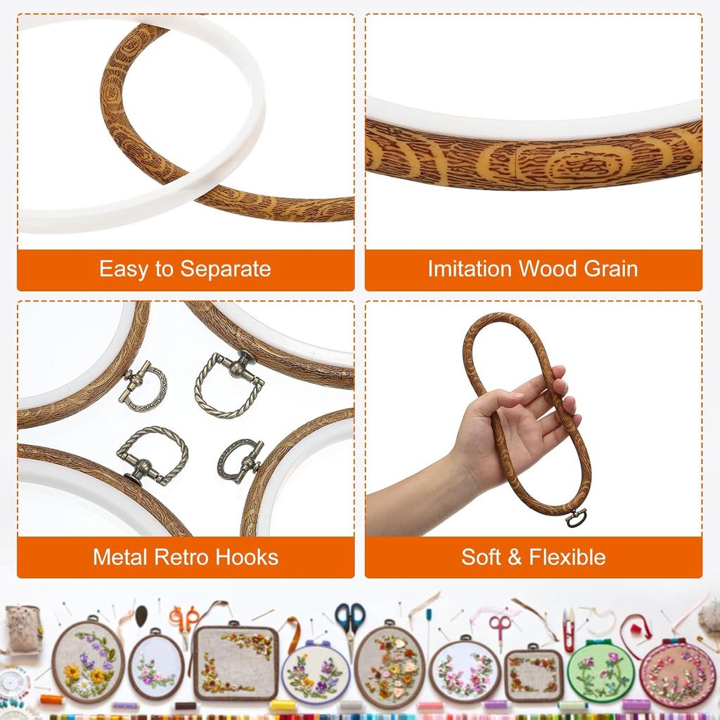 PATIKIL 6x4.7inch Embroidery Hoops, 5Pieces Imitated Wood Oval Frame Cross Stitch Hoop Ring for Embroidery Art Craft Sewing Ornaments Hanging