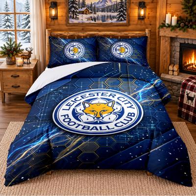Printed 3Pcs Bedding Set Leicester City Football Pattern Bed Sheet Pillowcase For Bedroom Decor
