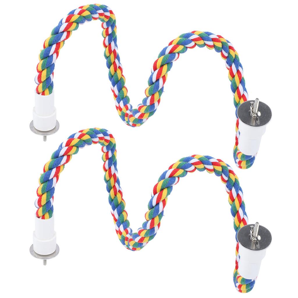 2Pcs Bird Rope Perches Brightly Colored Handmade Chew Toy Parrot Swings Spiral Stand80CM