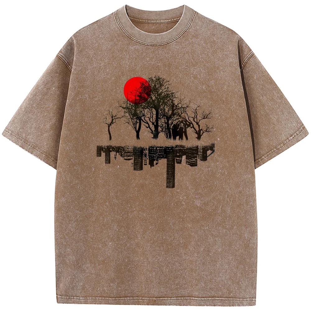 Men's Environmental Art Washed T-Shirt Cotton Vintage Bleached Tshirt Tops Casual Loose Bleach T shirt