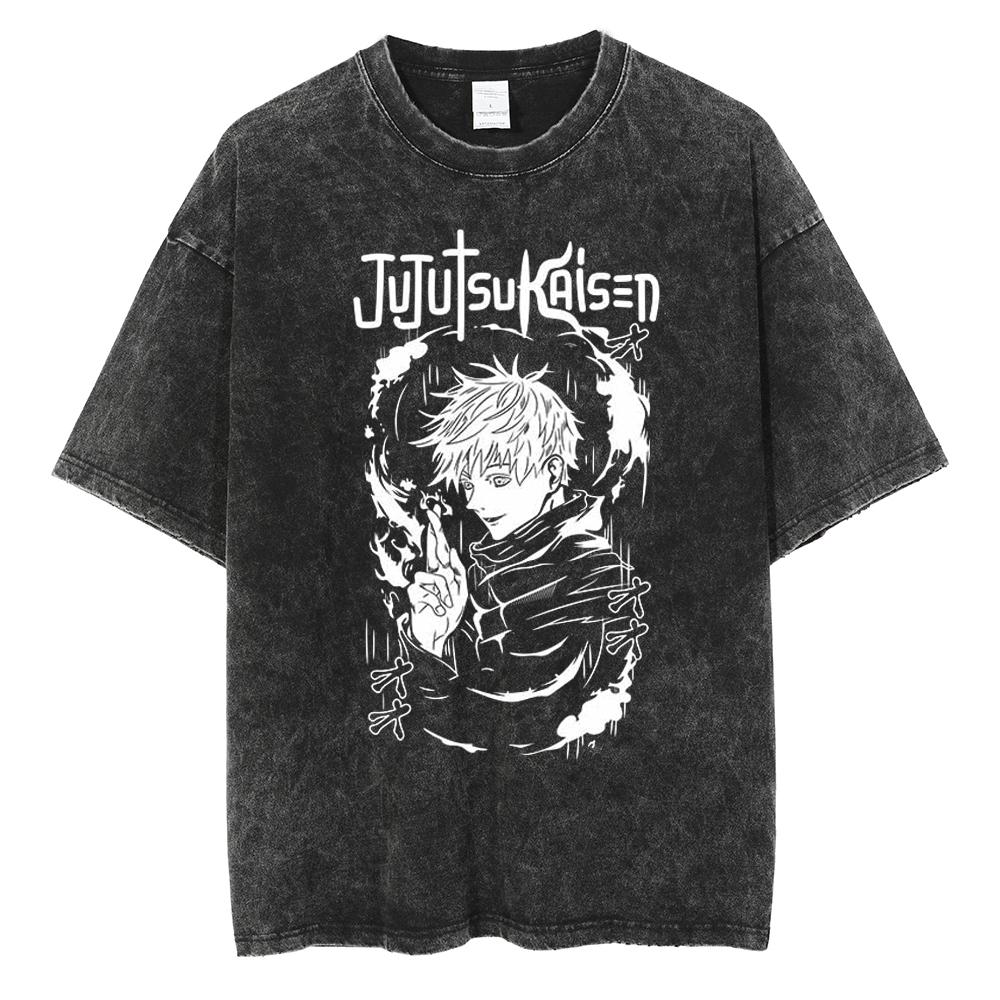 Anime Jujutsu Kaisen Itadori Yuji Ryomen Sukuna Graphic Washed T Shirt Men Vintage Cotton T-shirts Harajuku Male Casual TShirt