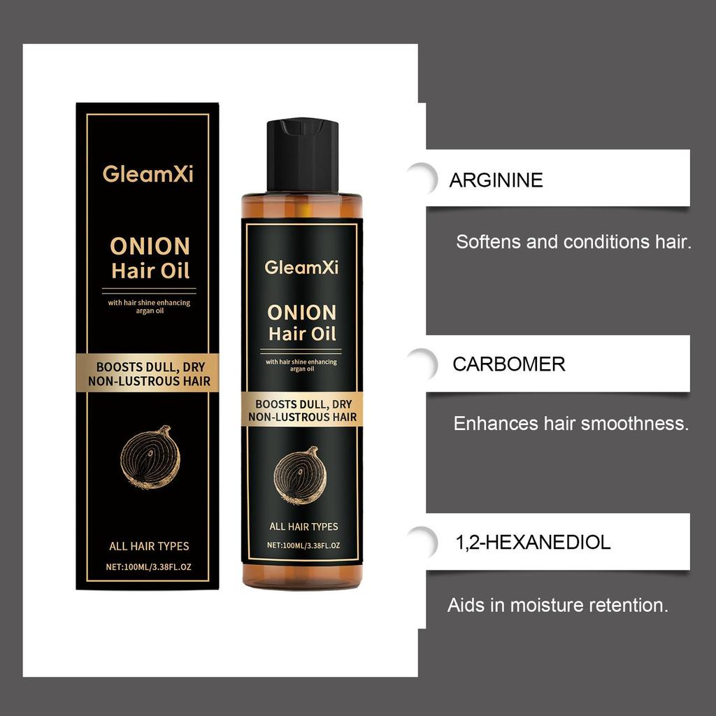 Onion Brightening Hair Care Oil, Natural Fluffy, Supple and Shiny Hair Care, Frizzy Hair Care Oil