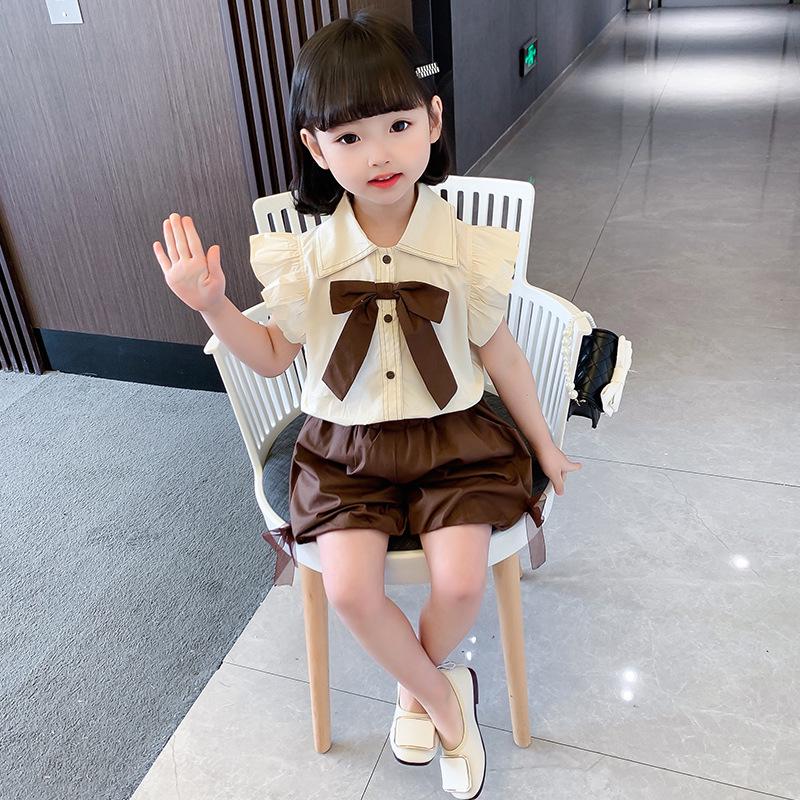 Summer 2025 Girls' Bow Blouse & Shorts Set - Fashionable Baby Girl Casual Outfit