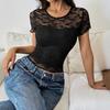 Damen Sommer Einfarbig Slim Sexy Spitze Patchwork Top