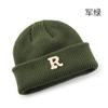 Women's Solid Color Letter Print R Rolled brim knitted hat for outdoor cycling, providing warmth, cold protection, and ear coverage