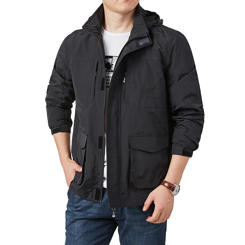 

Jacket Men s Spring and Autumn Thin Outdoor Sports Multi-Pocket Men s Casual Jacket Loose Windproof Waterproof Jacket 5XL чорний