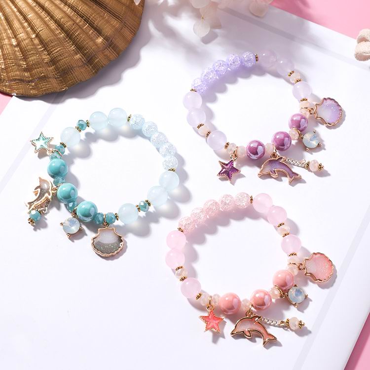 Sleek Stylish Jewelry Simple Style Crystal Stone Beads Bracelets Girls Women Fashionable Ocean Style Dolphin Shell Star Bracelets CuteSimple Bracelets