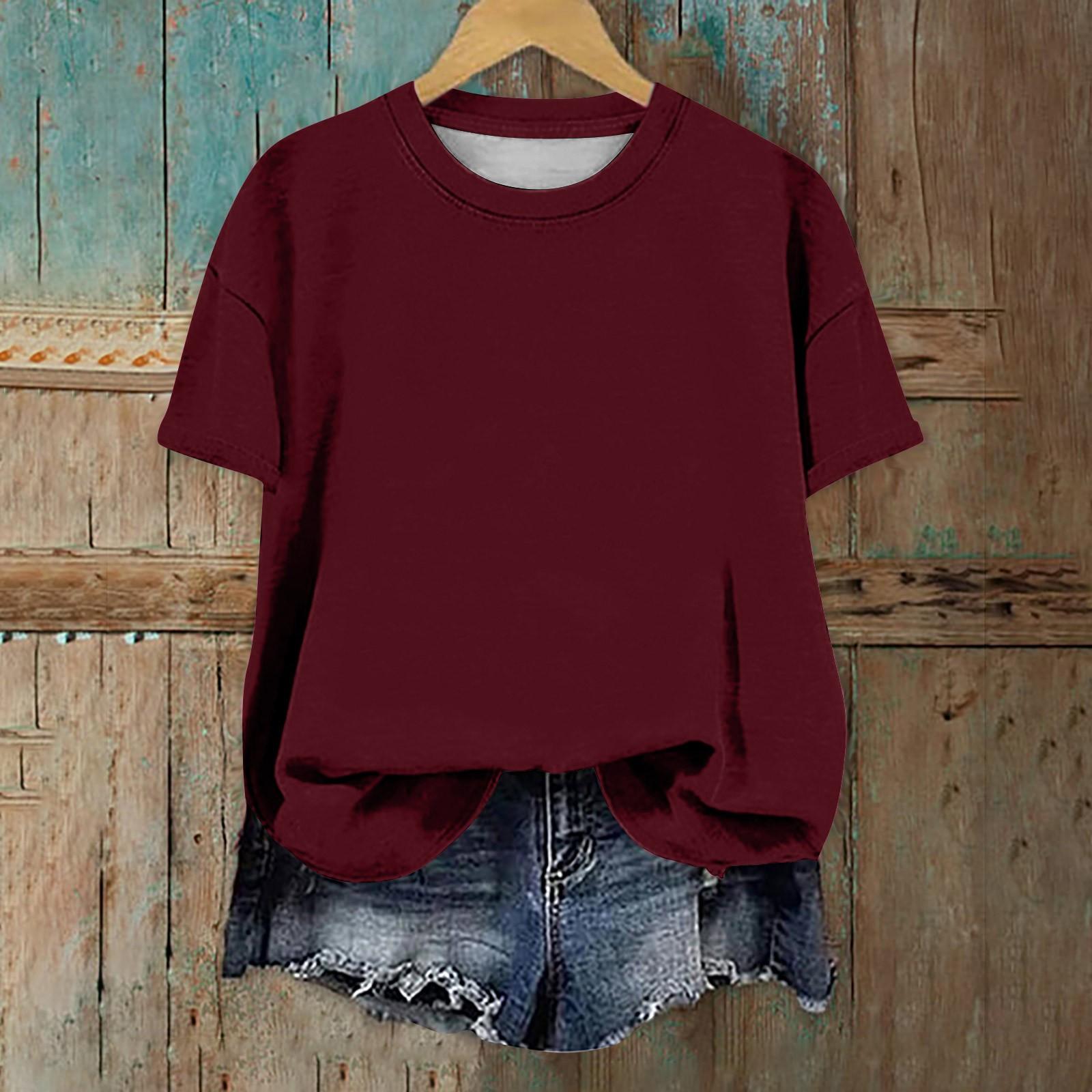

Женская модная повседневная футболка с заниженной линией плеч, коротким рукавом и круглым вырезом M винный