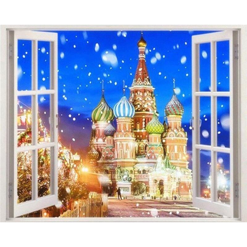 

5D полная дрель круглая алмазная живопись окно морской пейзаж вышивка распродажа мозаика со стразами настенное искусство 40x50 см Full Round 30x40CM