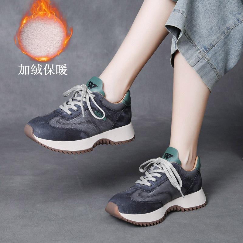 Fashion GKTINOO 2024 Autumn Winter Women's Flat Shoes Genuine Leather Sneakers Sports Shoes Handmade Casual Retro Platform Sneakers