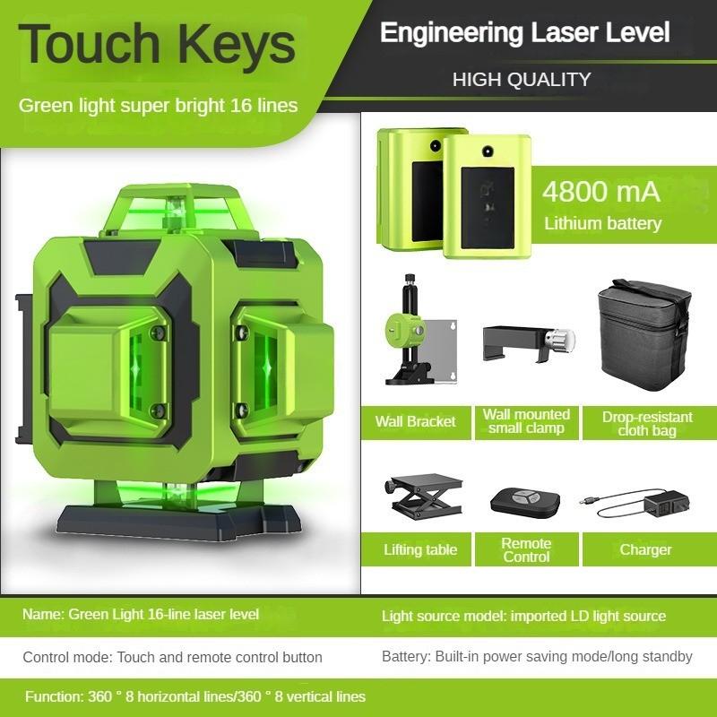 Nivel Laser Nou Verde cu 12/16 Linii Portabil cu Autonivelare Proiector Laser Linii Incrucișate Orizontale și Verticale la 360° Instrument de Măsură