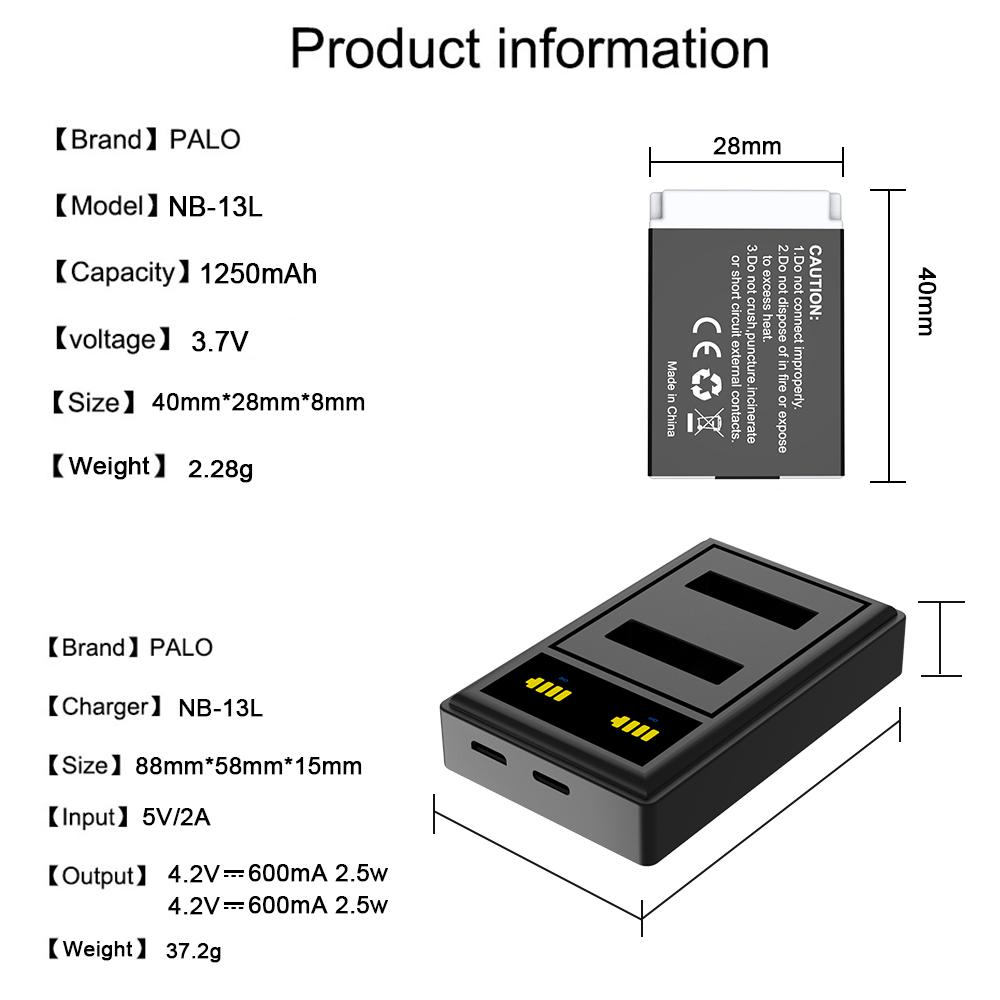 PALO NB 13L NB13L NB-13L 1250mah Battery for Canon PowerShot G5X G7X G9X G7 X Mark II GX SX620 SX720 SX730 SX740 HS Battery