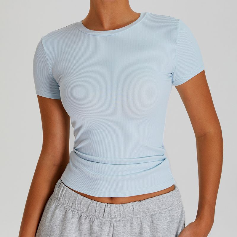 

Nude Feel Thread round Neck Silm Short Sleeve Women s Outdoor Casual Sports Running Workout Quick-Drying T-shirt Yoga Clothes Breathable Sky Blue L