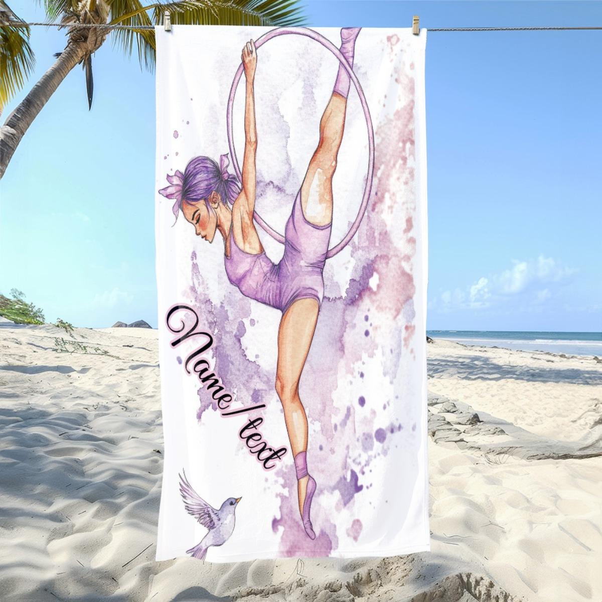 Textilien Custom Aerial Hoop Beach Towel Personalized Name Watercolor Gymnast Bath Towel Soft Microfiber Quick Dry Swimming Pool Blanket