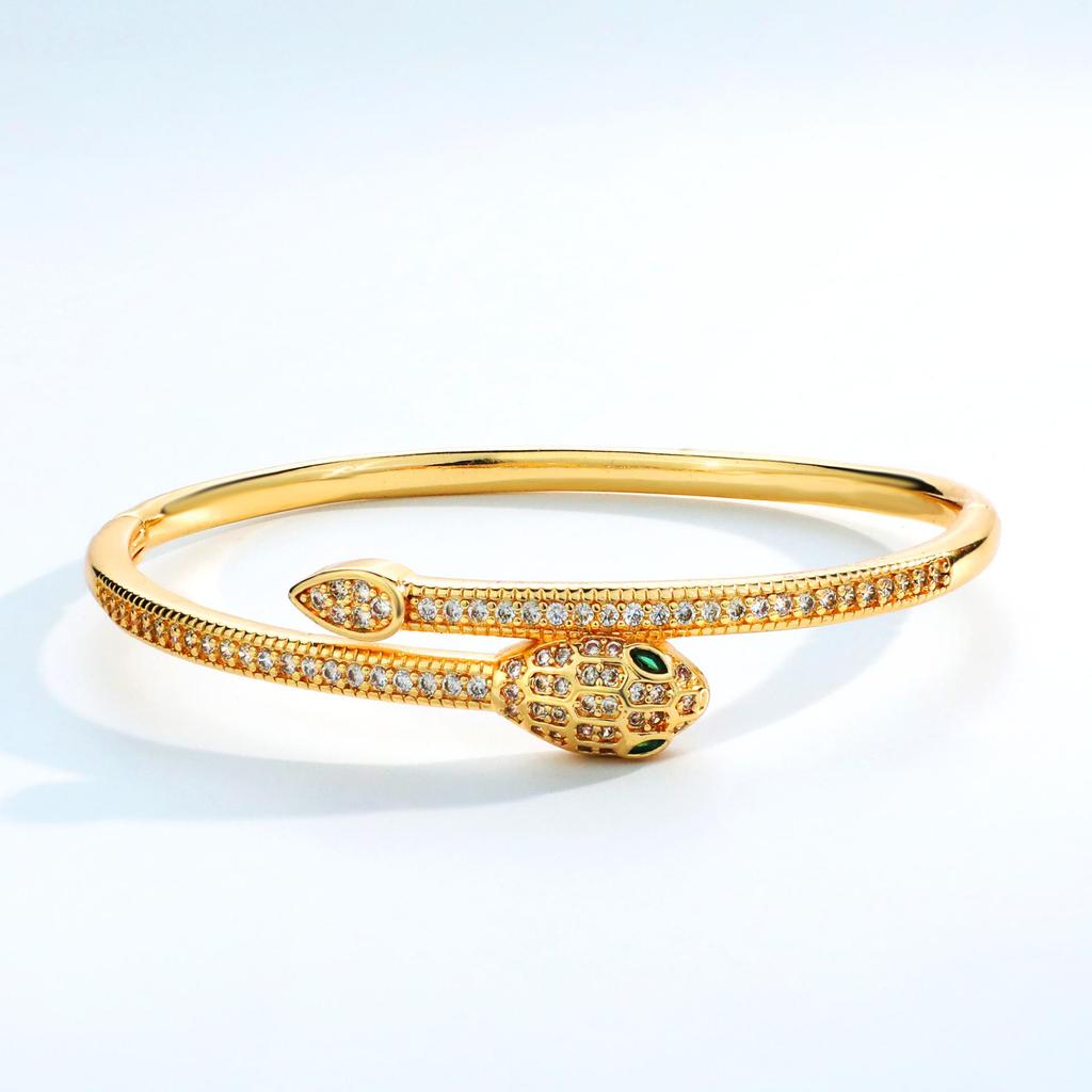 Luxurious European & American Style Zirconia Snake Bracelet - Elegant Open Cuff, Versatile High-End Fashion Accessory