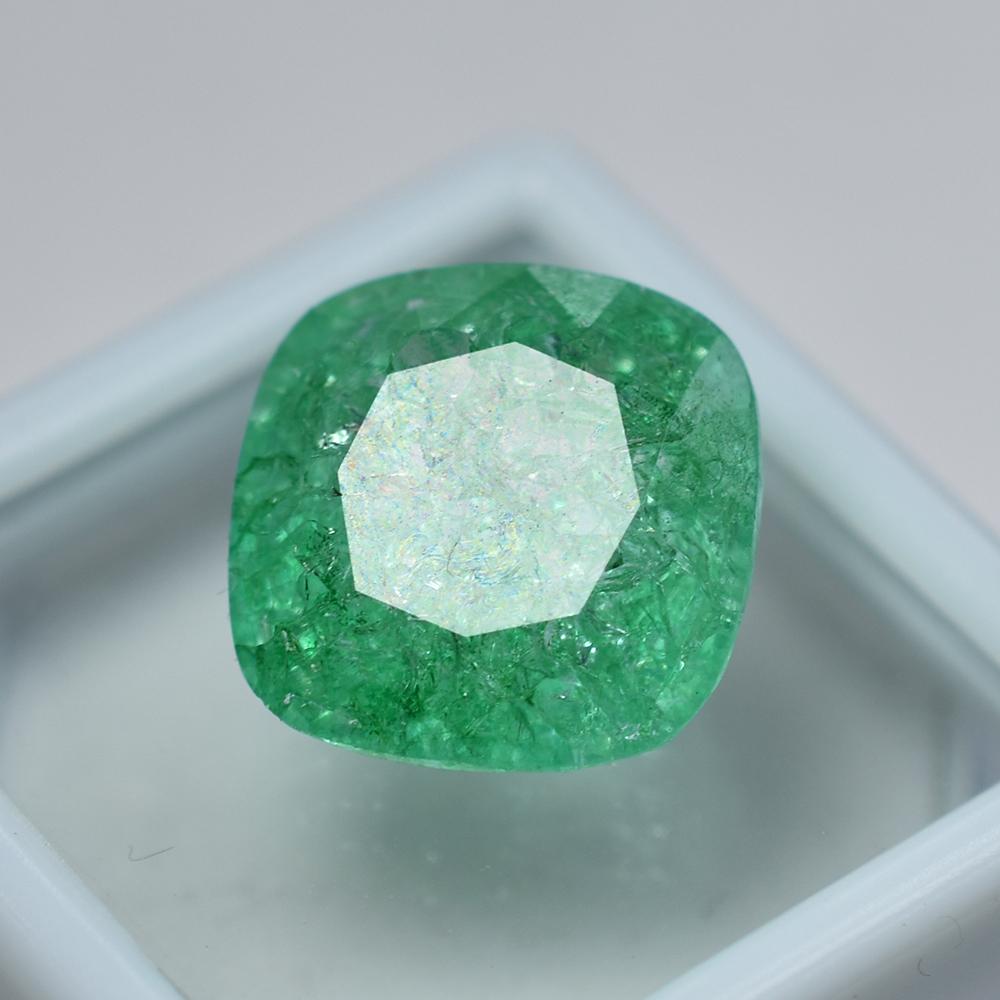 13.55 Ct Colombian Green Emerald Natural Square Cushion Cut Certified Gemstone