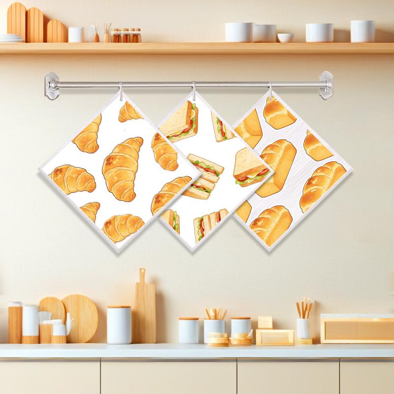 

Cleaning Dishcloths Reusable Kitchen Dish Towels Bread Food Pattern Dishcloth Absorbent Lint Free Cloth Washable Duster Rags Tea Towels J114B-3 PCS