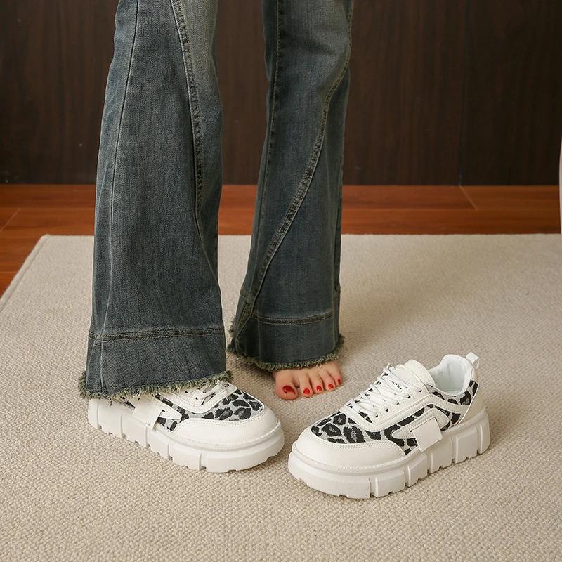 Women's Ankle Shoes 2025 Spring Fashion Casual Leopard Shoes for Women Platform Ladies's Sneakers Low Top Lace Up Tenis Feminino
