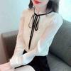 Fashion New 2025 Winter Long Sleeve Lace-Up Stand Collar Apricot Velvet Chiffon Blouse Shirt Women Tops Blouses Shirts J783
