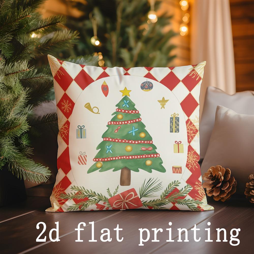 Home Decor Christmas Tree & Sock Pattern Pillow Covers Pattern Cushion Cover Suitable for Sofa Bedroom Car Pillow Cover