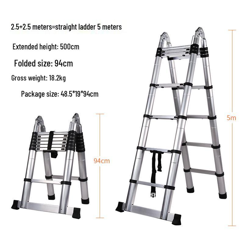 Multi-Functional Aluminum Telescopic Ladder - Herringbone Design, Foldable, Thickened for Household and Large Joint Decoration.
