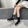 Fashion 6cm Synthetic Cloth Streth Knitted Fabric British Fashion Women Platform Wedge Autumn Spring Boots Knee High Boots Shoes