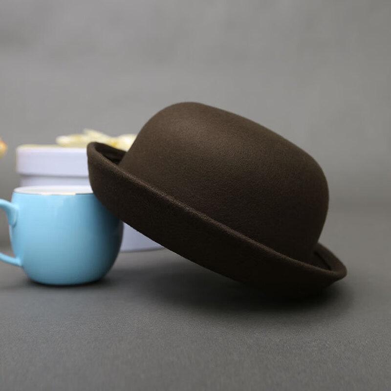ZHENYUEQI Parent-Child Imitation Wool Felt British Round Top Hat
