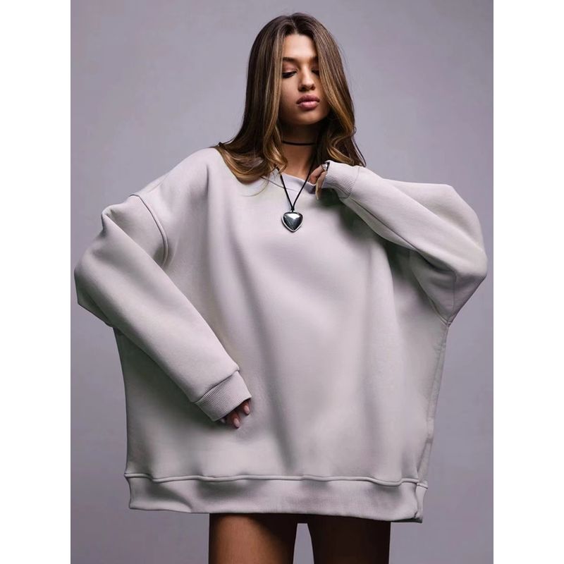 European and American Fashion Loose Casual Top Solid Hoodie Solid Color Loose Hooded Top