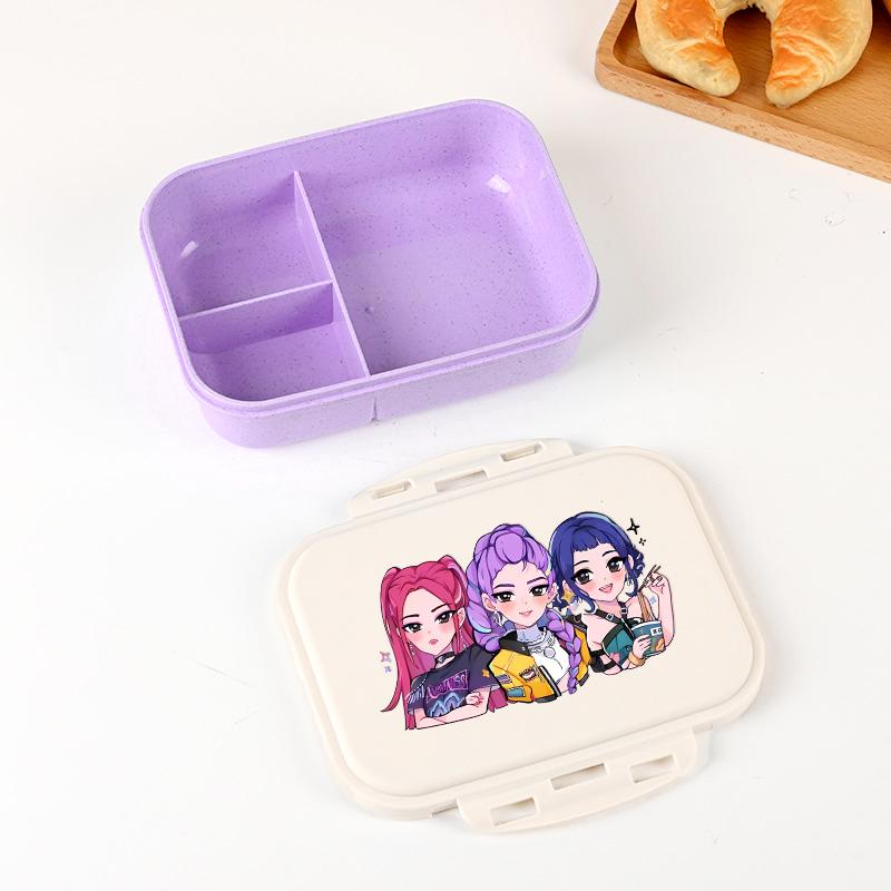 Kpop Lovci Démonů Krabička na oběd pro kluka holku Roztomilá Mira Zoey Jinu Přenosná plastová Bento krabička s nádobím na jídlo ovoce