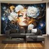 Celestial Woman with White Roses Tapestry Wall Decor for Bedroom Cozy Atmosphere and Mystical Home Style Enhancement