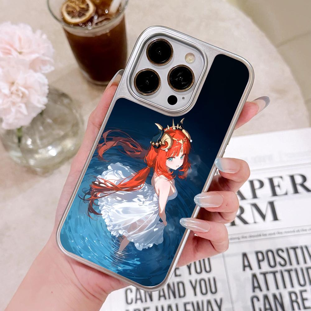 Game GI Nilou Silver Plating Mobile Phone Case for iPhone 17 16 15 14 13 12 11 Air Pro Max Plus Colorful Cover