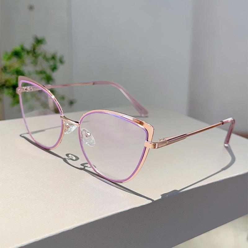 Luxury Brand High Quality Frame Women Trendy Retro Metal Glasses Blue Light Blocking Vintage Cat Eye Decor Eyewear