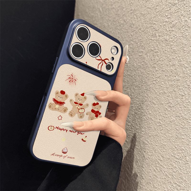 Fireworks bear is suitable for iPhone17promax mobile phone case Apple 16pro new 15pro niche 16 leather.