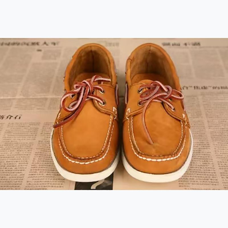 Men Genuine Nubuck Leather Docksides Casual Boat Shoes,Brand Designer Flat Loafers For Homme Femme Orange Color X130