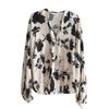 French Retro Ink Printed Satin Shirt Women Spring Autumn New Niche V-neck Long Sleeve Pullover Puff Sleeves Top M-3XL