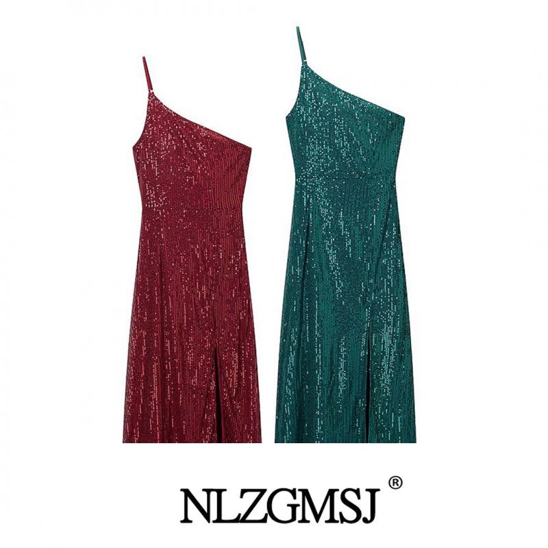 

2025 Winter European & American Slim One-Shoulder Dress L красный