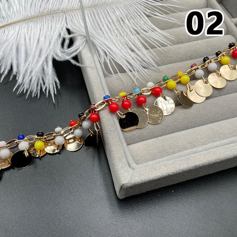 1M Ethnic Style Metal Sequin Chain Trim Sewing Tassels Fringe Beaded Ribbon Fringe Trim Diy Craft Waist Chain Garment Accessory