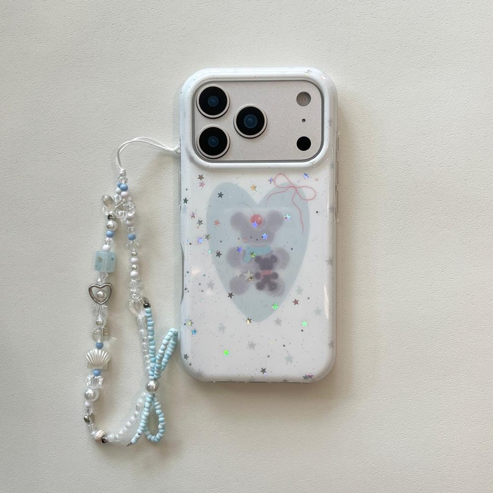 Korean wind ins little fresh stars cute blue love bear apple 13 atmosphere mobile phone case 16pro new iphone17promax with chain 15 double 14p