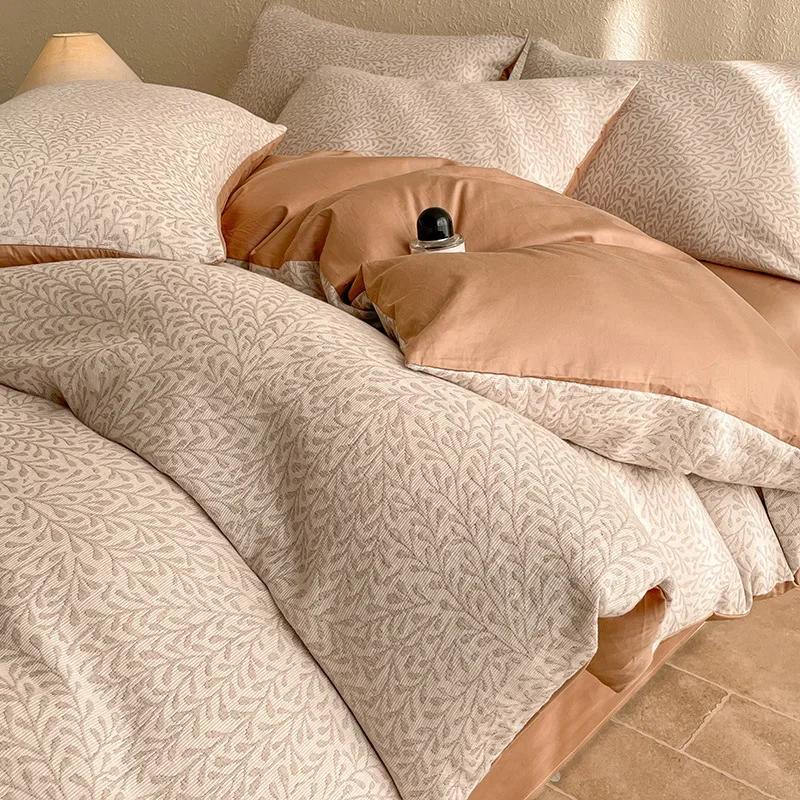 Light Luxury Soft Thick 100% Cotton Flat Sheet Sets Satin Jacquard Silky Bedding Set for Seasons Single Double Bed Comfort Set