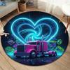 Neon Truck Round Area Rug,Carpet Rug for Living Room Bedroom Sofa Playroom Decor,Non-slip Floor Mat