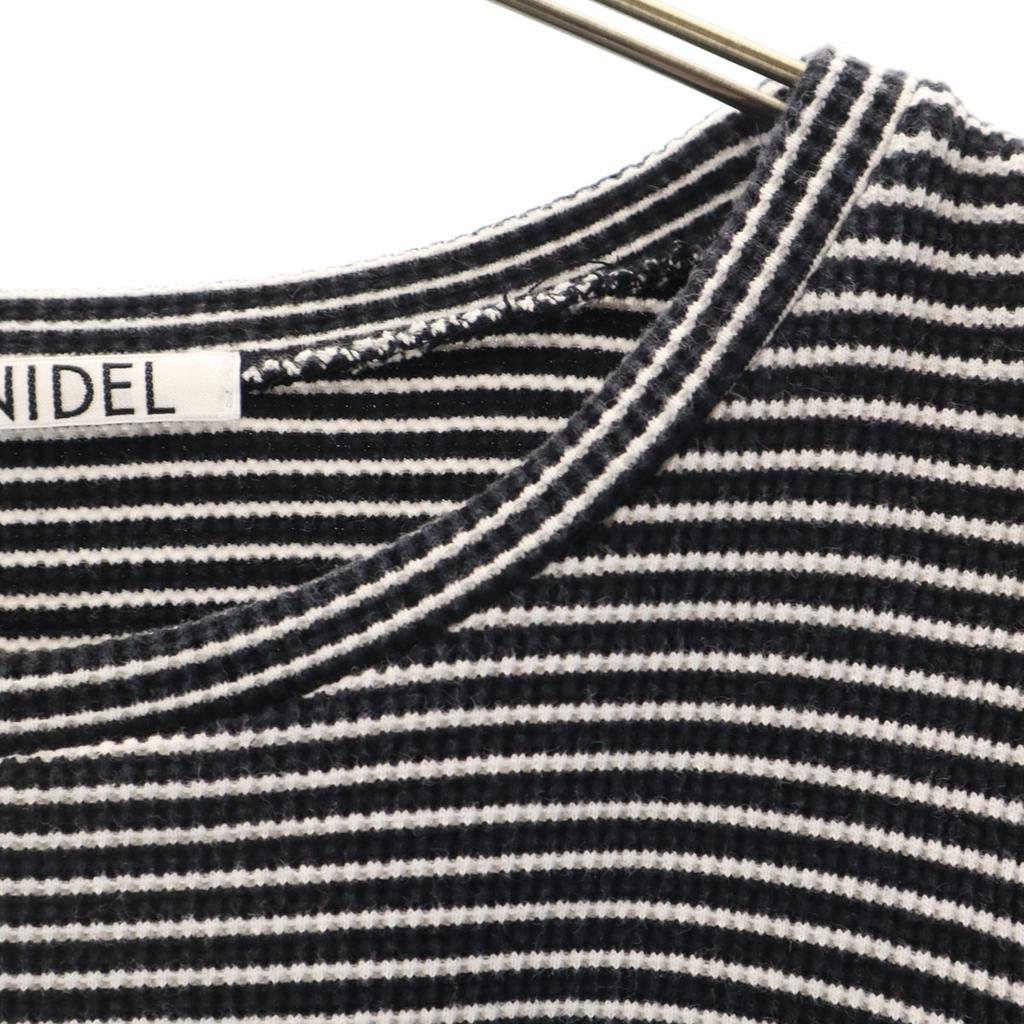 SNIDEL Border Pattern Long Sleeve Puff Sleeve Waffle Knit F Black Women Used