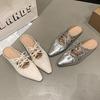 French High Sense 2025 New Mary Jane Shoes Pointed Head Bag Head Wear Flat Bow Flat Bottom Cool Slippers Women
