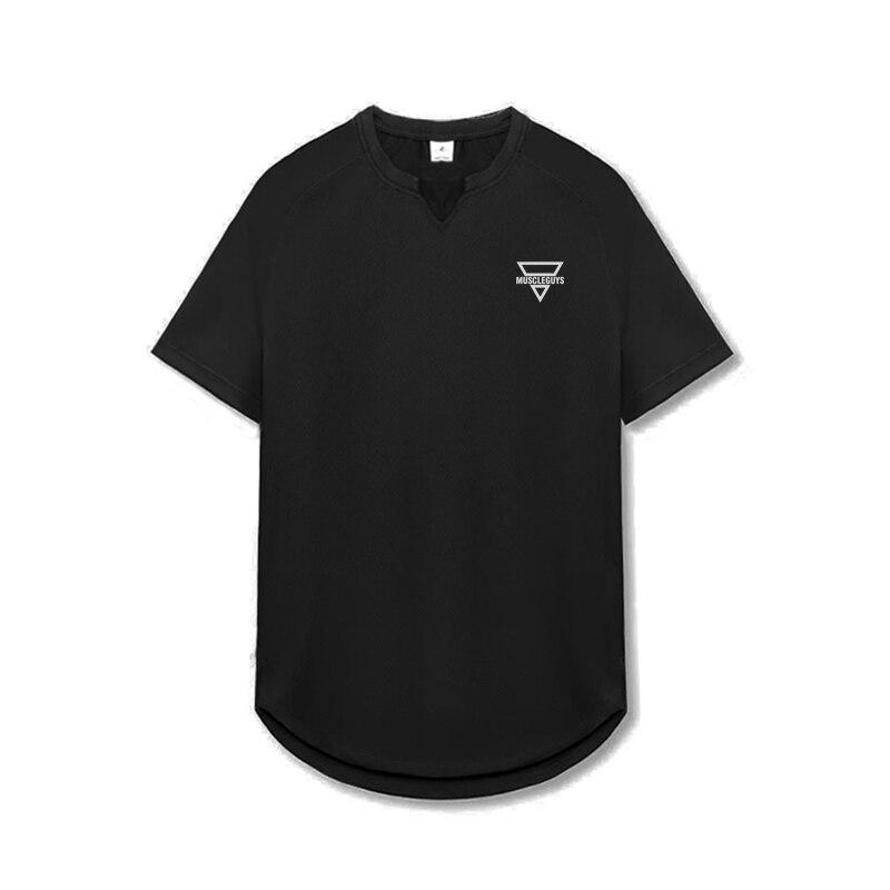 Muscleguys Fashion V-neck Casual Printed Short Sleeve T-shirt  Fitness Training Muscle Slimming Tops