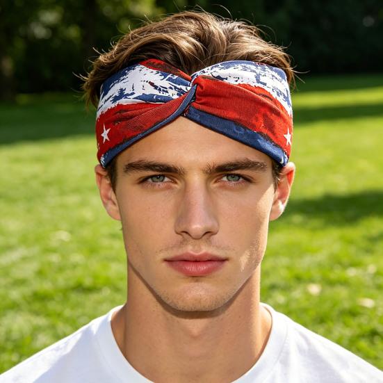 Headband Soft Cloth Independence Day Headband with Flag Stars Stripes Design Holiday Patriotic Hairband Hair Accessories