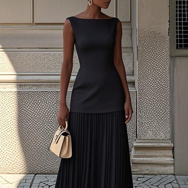 2025 Women's Solid Sleeveless Knit Vest & Skirt Set