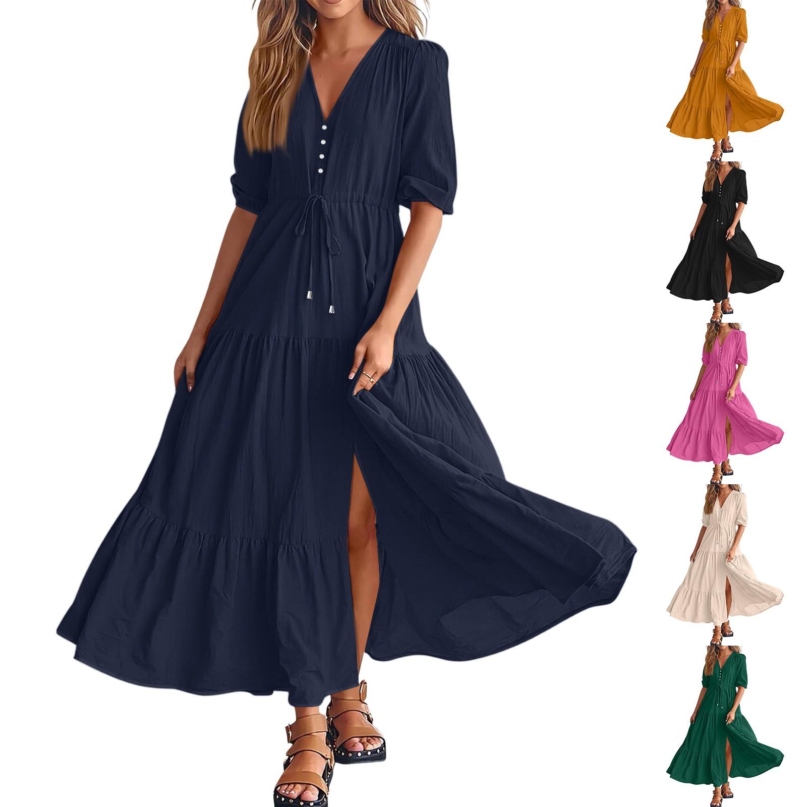 

Women s Fashionable Solid Color Elegant Temperament Hanging Neck Waistband Dress S