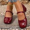 Fashion New Elegant Red Black Mary Jane Shoes for Women Patent Leather Thick Heel Dress Shoes Woman Round Toe Buckle Strap Women's Pumps
