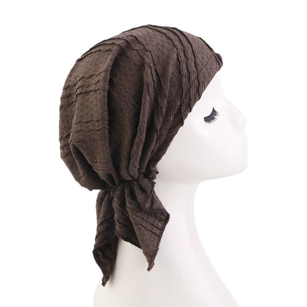 New Cotton Crinkle Muslim Hijab Hats Solid Color Elastic Chemo Beanies Caps Triangle Turban Head Wrap Cancer Bandanas