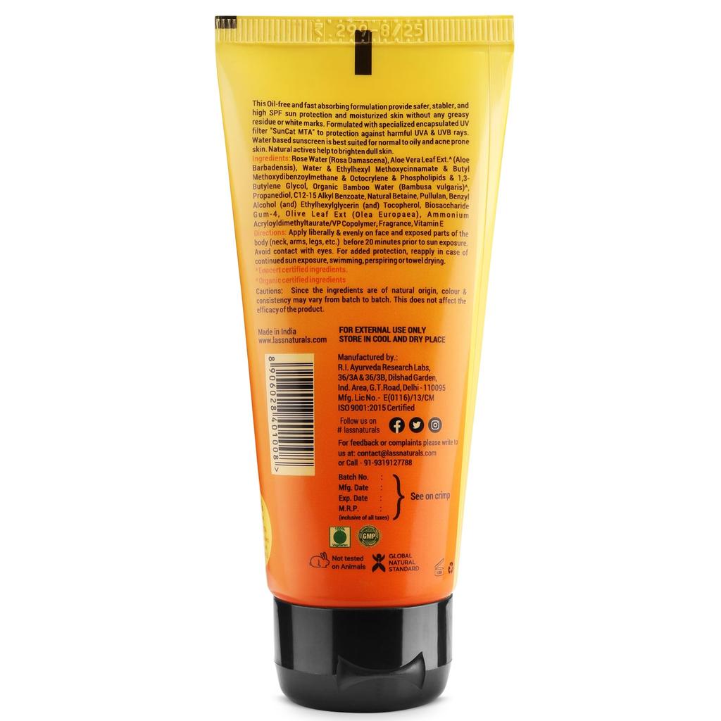 Lass Natural UV Shield Hydro Gel Sunscreen SPF 50+ PA+++ | Aqua Gel Sunscreen for Dry, Normal & Sensitive Skin | Broad Spectrum Protection | No Whi